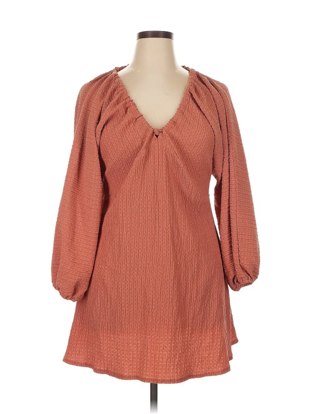 ASOS DESIGN Rust Tie-Front Mini Dress with Puff Sleeves - Picture 2 of 5